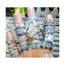 Wedding Rings 2021 Sparkling Male Fashin Jewelry 925 Sterling Sier Fl Pave White Sapphire Cz Diamond Gemstones Large Party Promise M Dh3Tx