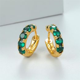 Hoop Earrings Luxury Female Green Crystal Drop Simple Yellow Gold Color Wedding For Women