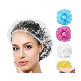 Disposable Shower Caps 100Pcs/Lot Hat Solid Clear Spa Hair Salon El Oneoff Bathing Elastic Cap Bathroom Products Bath Drop Delivery Dhkcx