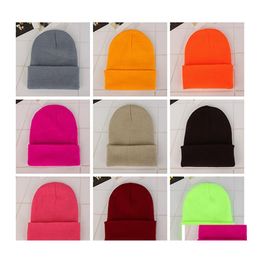 Party Hats Wholesale Candy Color Beanie Hat Winter Knitted Woolen Warm Outdoor Sports Elastic Decor Slouchy Caps Dh0509 T03 Drop Del Dhe8A