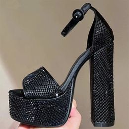 Dicke Sohle Kristall Super High Heel Rom Sandalen Frauen Mode Woche Plattform Pumps Schuhe Sommer Luxus Hochzeit Schuhe