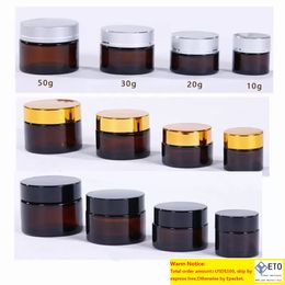 Amber Brown Glass Face Cream Jar Refillable Bottle Cosmetic Makeup Storage Container with Gold Silver Black Lid