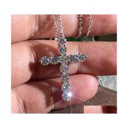 Pendant Necklaces Brand Luxury Jewelry 925 Sterling Sier Fl Round Cut White Topaz Cz Diamond Cross Party Women Clavicle Necklace Dro Dhl3W