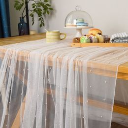 Table Cloth Elegant Wedding Birthday Party Pearl cloth Decor Tulle Cake Dessert Buffet Cover Stylish Backdrop Curtain P o Prop 230105