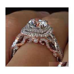 Wedding Rings Vintage Fashion Jewellery 925 Sterling Sier Rose Gold Fill Round Cut White Topaz Cz Diamond Gemstones Women Engagemeny B Dhigh