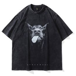 Men's T-Shirts Men Gothic T-shirts Hip Hop Streetwear Letter Dog Printed Punk Tops Summer Vintage Washed Oversized Short Sleeve T Shirts 230106