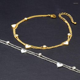 Anklets Luxury Heart For Women White Shell Double Layer Chains Brand Jewellery Stainless Steel Summer Beach Gift Ladies Z290