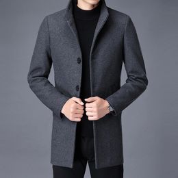 남자 양모 블렌드 롱 코트 남자 패션 완두콩 재킷 가을 겨울 재킷 남성 en encoat plus 크기 3xl 4xl 230105