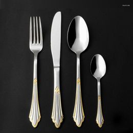 Dinnerware Sets Western Cutlery Knife Fork Spoon Set England Gold-plated Stainless Stee Steak Gift Kitchen Dinner Tableware