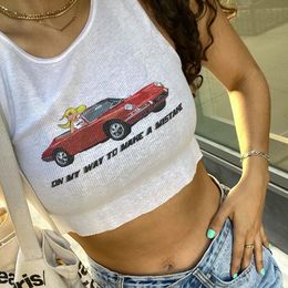 Women's Tanks Camis Xingqing y2k Car Print Crop Top 2000s Aesthetic Grunge Tshirt Women Sleeveless Vest White Harajuku Tees E Girl Streetwear 230105