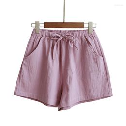 Women's Shorts Summer Female Cotton Linen Sexy Home Fitness Sports Girl Wide Leg Casual Lace Up Women Loose Cute Pink
