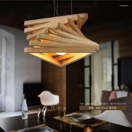 Pendant Lamps Wooden Chandelier Nordic Style Stereoscopic Square Decorative For Home Office El Cafe LED Lighting Downlight
