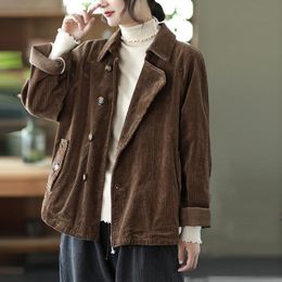 Women's Jackets 2023 Spring Womens Fashion Loose Solid Design Corduroy British Style Casual Vintage Coat Elegant Street Clothes