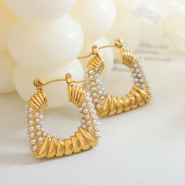 Qaie Dangle Chandelier Earrings Ropuhov 2023 C 자형 얇은 둥근 얼굴 Earnail 액세서리 티타늄 강철 모방 진주 U 자형 기하학적 기하학