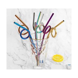 Drinking Straws 230X6Mm Creative Stainless Steel St Colorf Curved Metal Juice Cocktail Coffee Tea Reusable Sts Dbc Drop Delivery Hom Dh9Ra