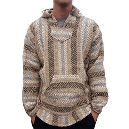 Vintage Ethnic Striped Hooded Cloak Hoodie Fashion Men Long Sleeve Loose Sweatercoat Sweatshirt Streetwear