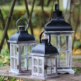 Candle Holders Candlestick Decorative Retro Wooden Wind Holder Wedding Romantic Bar Lantern Home Decoratio