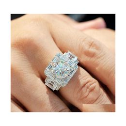 Wedding Rings Top Sell Sparkling Luxury Jewellery Male 925 Sterling Sier T Princess Cut Moissanite Diamond Party Eternity Men Band Rin Dhrie