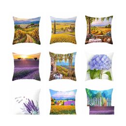 Pillow Case Household Pillowcase Plants Beautif Lavender Sofa Chair Cushion Er Soft Comfortable Decorative Living Room Bed Drop Deli Dhtgs