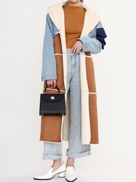 Trench feminina Caats de lã de lã de lã de lã feminina Manga longa Laca solta de jeans de jeans sobre o inverno feminino