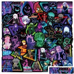 Car Stickers 50Pcs/Lot Neon Sticker Mix My Hero Academia Graffiti Computer Phone Bike Laptop Cool Waterproof Drop Delivery Mobiles M Dhvs5