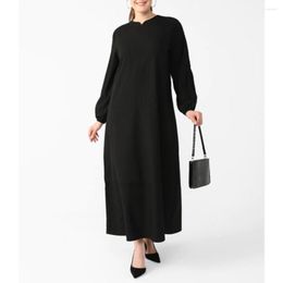 Ethnic Clothing O-collar Vintage Black Muslim Abayas For Women Long Sleeve Embroidery Design Fashion Maxi Dress Robe Daily Latest 2023