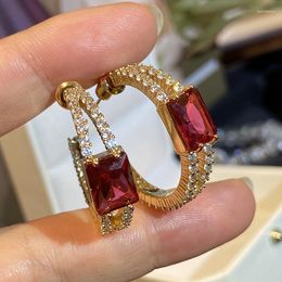 Dangle Earrings Charms Semicircle Circle Red Line Square Crystal Celebrities Cubic Zirconia For Women Jewellery Small Simple Friends Gift