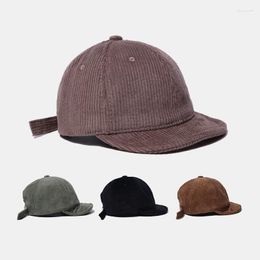 Ball Caps Corduroy Short Brim Solid Color Adjustable Men Baseball Cap Sun Protection Soft Roof Spring Autumn Outdoor Dad Hat Snapback