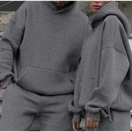 Women's Two Piece Pants Couple Set Men's Tracksuits 2023 Casual Long Sleeve Hooded Sweatshirts Trouser Autumn Winter Fleece Warm Suits