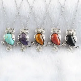 YOWOST Natural Gemstones Crystal Pendant for Men Female Owl Cute Pendants Necklace Silver Plated Bead Reiki Jewellery Chain 45cm BN504