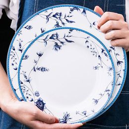 Plates Blue And White Porcelain Plate Ceramic Bone China Dinnerware Rice Bowl Salad Fruit Steak Dish Round Dinner Decor