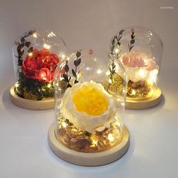 Decorative Flowers 2023 Mother Day Present Dried Real Eternal Hydrangea Home Decor With LED In Glass Dome Christmas Valentine's Gift