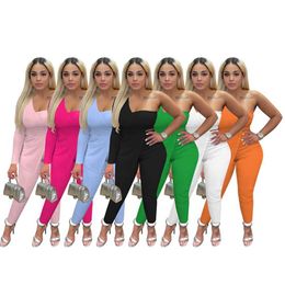 Women Two Piece Pants Set Designer 2023 New Fashion Slim New One Sleeve Simple Design Solid Ladies Sportwear S-XXL 7 Colours
