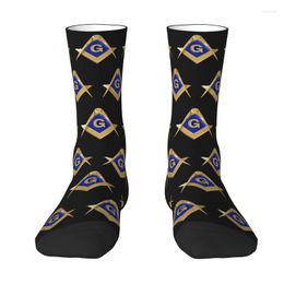 Men's Socks Novelty Print Freemason Gold Square Masonic For Men Women Stretchy Summer Autumn Winter Crew