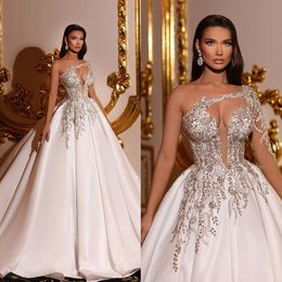 Simple One Shoulder Wedding Dresses Luxury V Neck Sleeveless Bridal Dresses Beaded Sequins Applique Satin African Ball Gowns