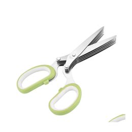 Kitchen Scissors Stainless Steel 5 Layers Shallot Food Herb Shredded Cut Tools Mtilayer Shears Office Paper Shredder Dh1465 Drop Del Dhaof