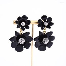 Backs Earrings Double Flowered With Exaggerated Personality And Dyed Resin Size