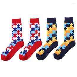 Men's Socks Winter Casual Mens Cotton Colourful Geometry Plaid Harajuku Long Patchwork Colour Soft Crew Sock