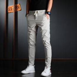 Men's Pants Summer Men Elastic Waist Casual Korean Streetwear Lightweight Cotton Gray Slim Fit Trousers