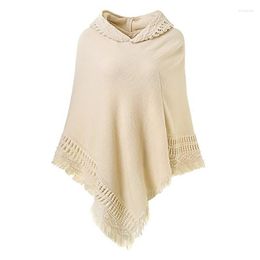 Scarves 1pc Fashion Shawl Cape Elegant Hooded Knitted Tassel Decor Poncho Winter For Women Ladies Clothing Accessories