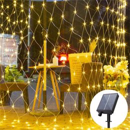 Strings Solar Power LED Net Curtain Mesh Fairy String Light Christmas Decoration Year 2023 Outdoor Lights Garland Street 6x4