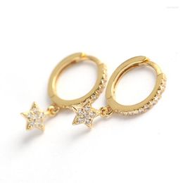 Hoop Earrings Tiny Dainty Genuine Sterlling Silver 925 Pave CZ Crystals Diamond Star Charm Drop For Women Fine Jewellery Girl Gift