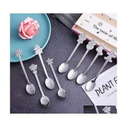 Spoons Stainless Steel Christmas Spoon Gift Children Drinking Small Tableware Snowman Coffee Dessert Tea Scoop Vt1830 Drop Delivery Dh7St
