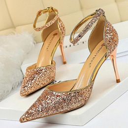 Sandals 2023 Women Spring 7.5cm High Heels Crystal Luxury Lady Glitter Bling Pumps Footwear Sequins Wedding Bridal Sandles Shoes