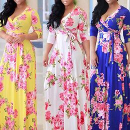 Casual Dresses Plus Size Long Maxi Dress Elegant Print Party V-Neck Women Spring Sleeve Ladies Big 5XL