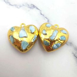 Pendant Necklaces Romantic Pretty Heart Shape Blue Larimar Insert Gold Plated High Quality For Making DIY Wonmen Girl Jewelry Neck Charms