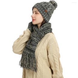 Scarves Women Hat Set Thickened Lining Simple Stretchy Twist Pattern Knitted Beanie Gloves Scarf