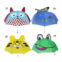 Umbrellas Kids Cartoon Sunny Rainy Animals Frog Tiger Penguin Print Polyester Umbrella Hanging Longhandle Gifts Dh1080 Drop Delivery Dhfat