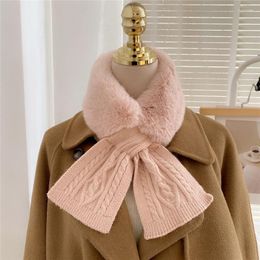 Scarves Faux Fur Scarf Women Knit Cross Wool Plush Snood Collar Thicken Girl Scarfs Ladies Winter Keep Warm