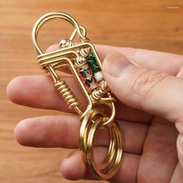 Decorative Figurines Brass Handicraft Key Ring Hanging Pendant Engraved Green Vegetable Trinket Car Buckle Card Bag Keyring Gift Small